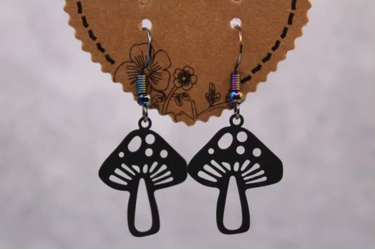 Misty midnight mushroom earrings